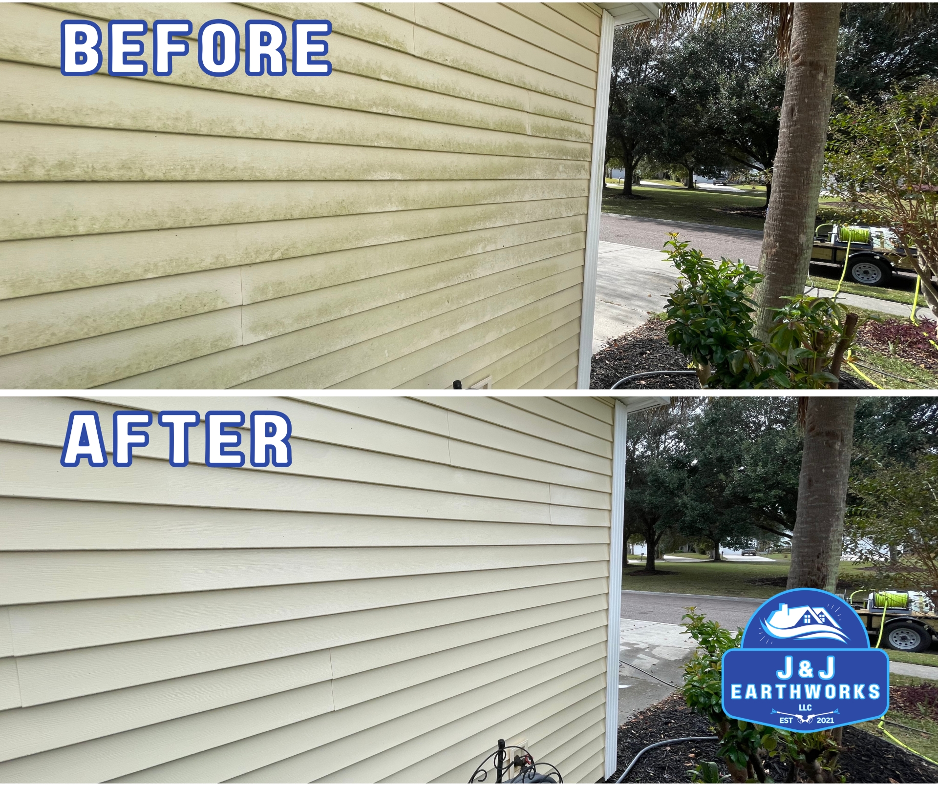 Before and after of exterior house washing in Mount Pleasant